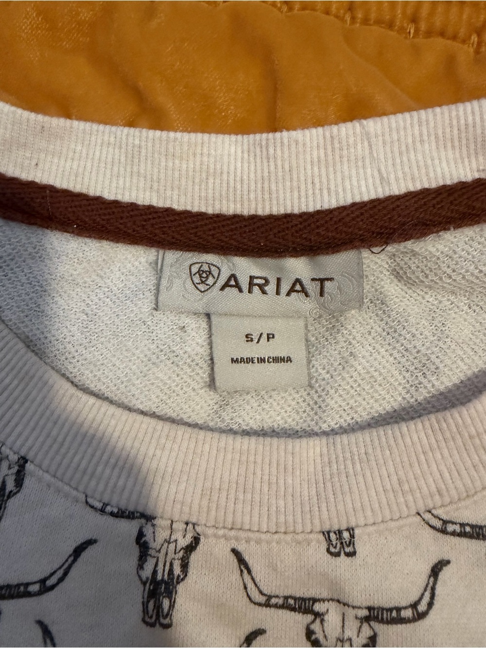 Ariat White Crewneck Sweater with Navy Horse Print - Picture 3 of 3